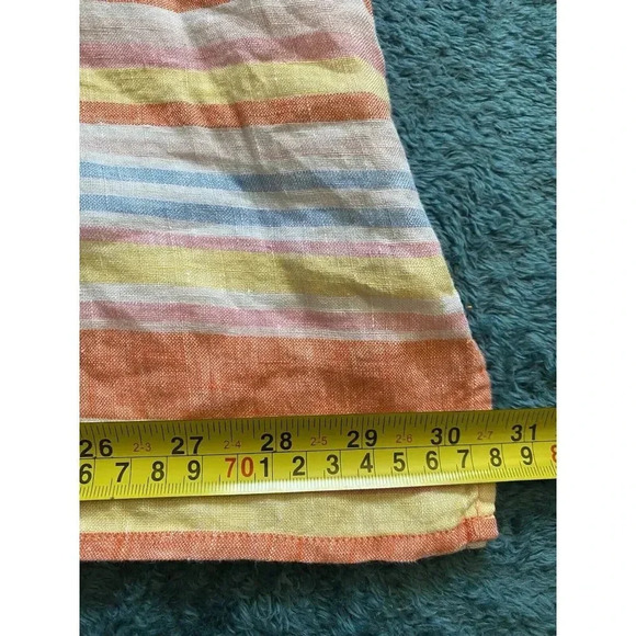 Talbots Women's 3X Plus Linen Short Puff Sleeves Striped Top Square Neck Smock - Picture 9 of 16